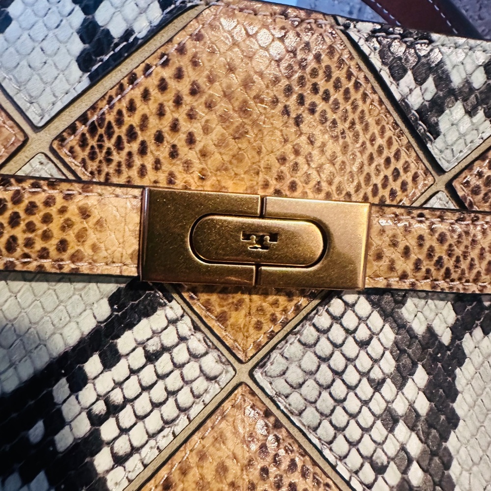 Tory Burch Green and Brown Satchel with Patchwork Design - Picture 9 of 10